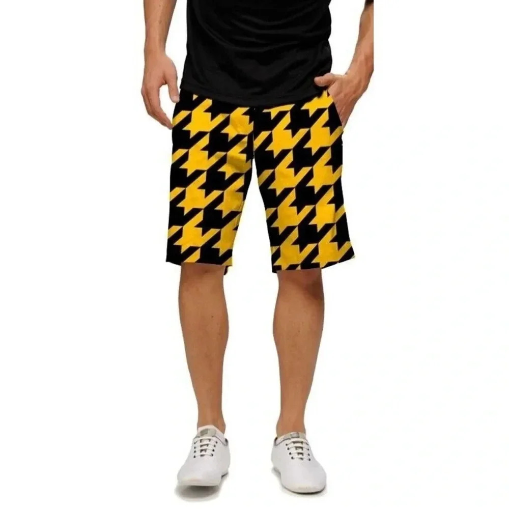Loudmouth Golf Shorts Big Buzz Houndstooth Black Yellow Men’s Size 30 NWOT